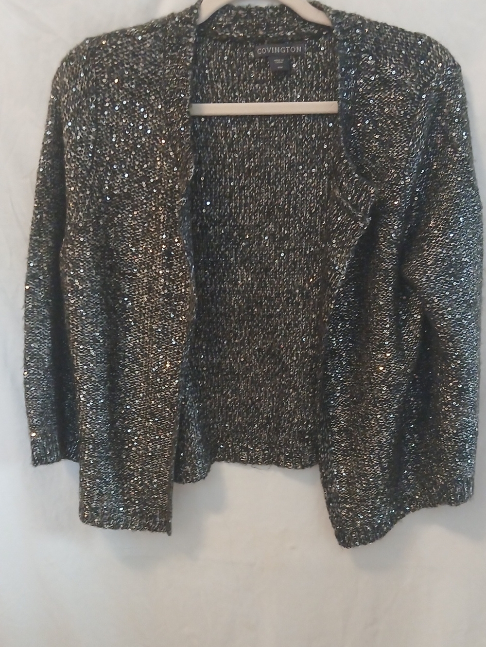 Covington Black Metallic Open-Front Cardigan